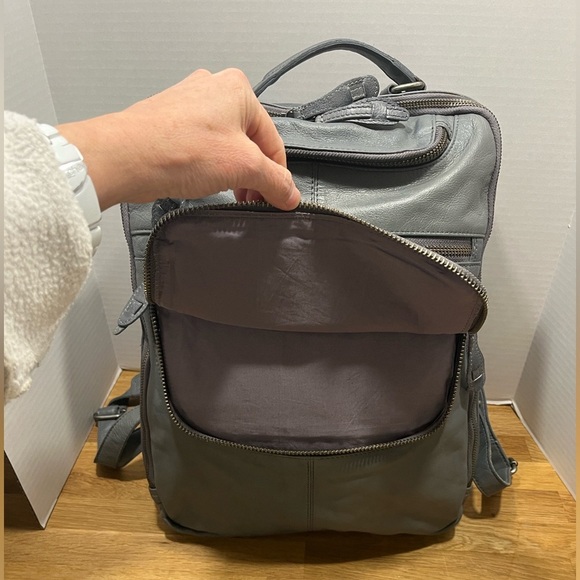 Free People East End Gray Leather Backpack Laptop Bag Carryall Commuter Tote main image 5